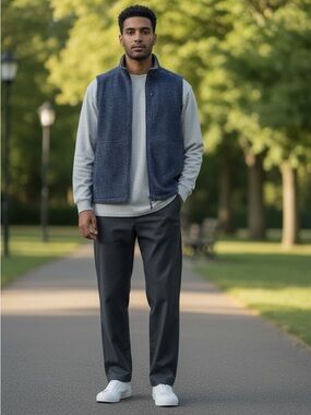 L.L. Bean Mens Slightly Fitted Sleeveless Rib Knit Fleece-Lined Vest XL Navy VGC
